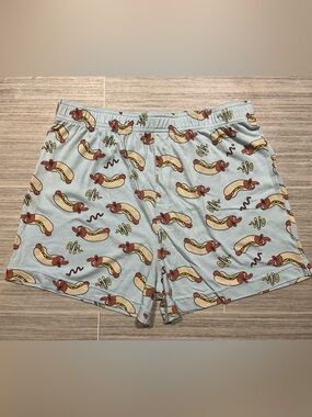 Light Blue Hot Dog Print Lounge Shorts - Men's - Medium